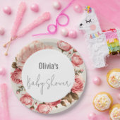 Baby in Bloom Elegante Blume Pink Babydusche Pappteller (Party)