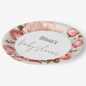 Baby in Bloom Elegante Blume Pink Babydusche Pappteller (Schrägansicht)