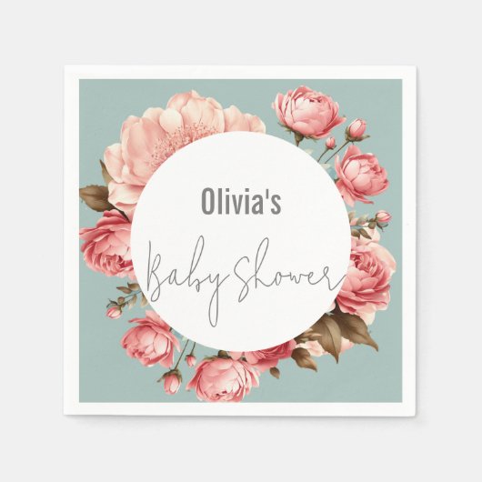 Baby in Bloom Elegante Blume Pink Babydusche Serviette (Vorderseite)