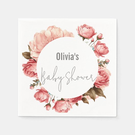 Baby in Bloom Elegante Blume Pink Babydusche Serviette (Vorderseite)