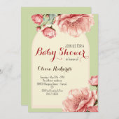 Baby in Bloom Elegante Rosa Blume Kinderdusche in Einladung (Vorne/Hinten)