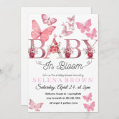 BABY In Bloom – Elegante Schmetterlings-Baby Showe Einladung (Vorne/Hinten)