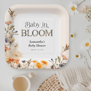 Baby in Bloom Elegante Wasserfarbe Herbst-Wildblum Pappteller