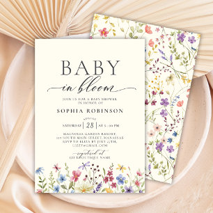 Baby in Bloom Elegante Wildblume Babydusche Einladung