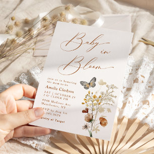 Baby in Bloom Elegante Wildblume Kinderdusche Einladung
