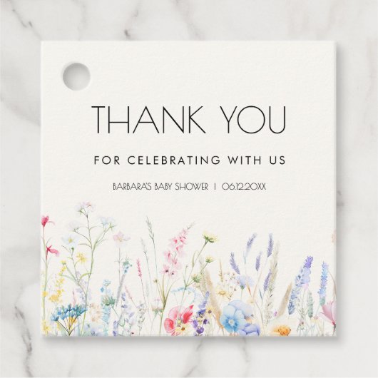 Baby in Bloom Elegante Wildblumen Kinderdusche Geschenkanhänger (Vorderseite)