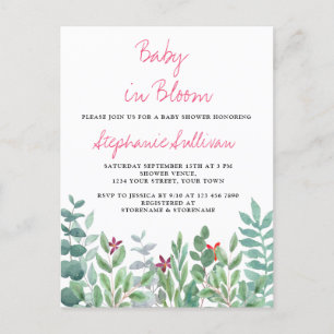 Baby in Bloom Eucalyptus Greenery Baby Shower Ankündigungspostkarte