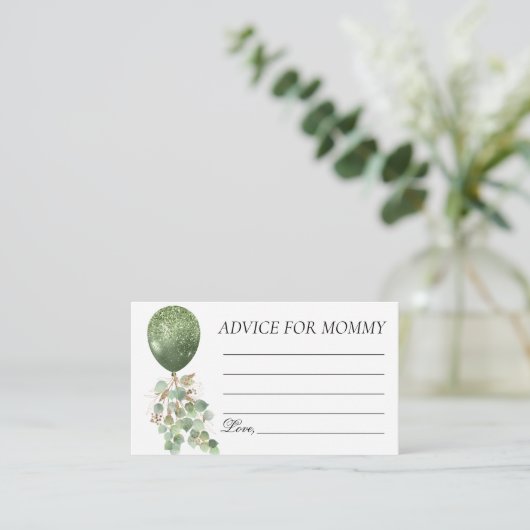 Baby in Bloom | Eukalyptus Balloon Mommy Advice Begleitkarte (Stehend Vorderseite)