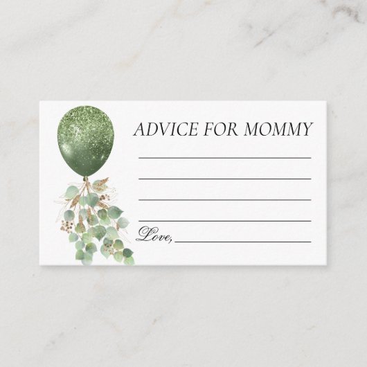 Baby in Bloom | Eukalyptus Balloon Mommy Advice Begleitkarte (Vorderseite)