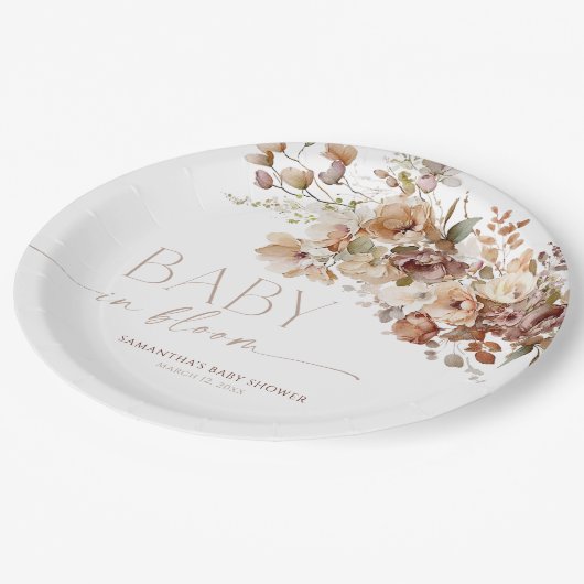 Baby in Bloom Fall rustikale Babydusche Pappteller (Schrägansicht)