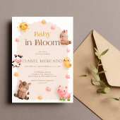 Baby in Bloom Farm Animals Baby-Dusche Einladung