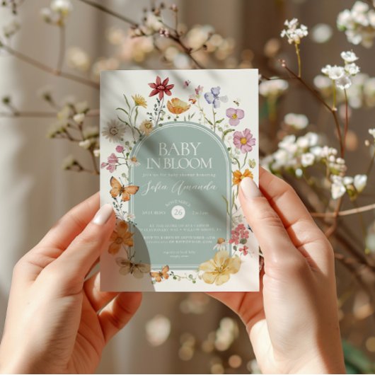 Baby in Bloom FLoral Ästhetische Babydusche Einladung