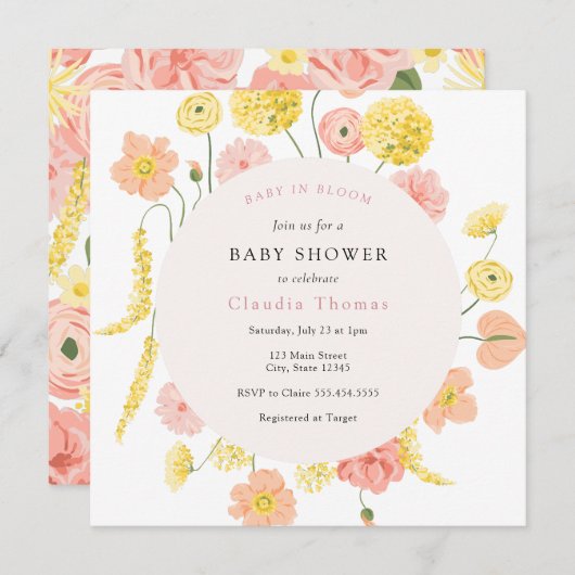 Baby in Bloom Floral Baby Dusche Einladung (Vorne/Hinten)