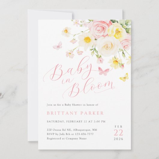 Baby in Bloom Floral Baby Dusche Einladung (Vorderseite)