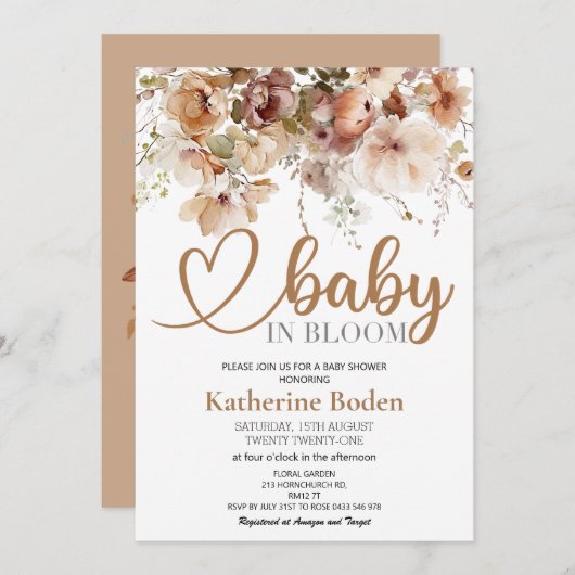 Baby in Bloom Floral Baby Dusche Einladung (Vorne/Hinten)