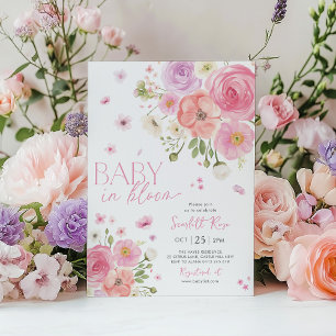 Baby in Bloom Floral Baby Dusche Lila Pink Einladung
