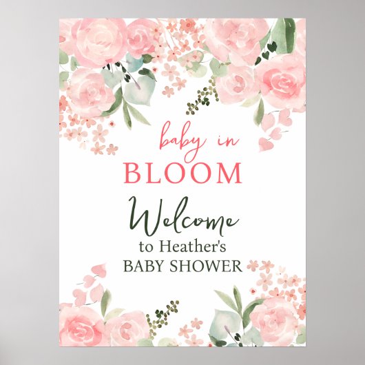 Baby in Bloom Floral Baby Dusche Party Zeichen Poster (Vorne)