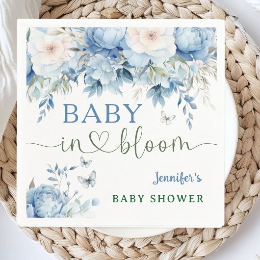 Baby in Bloom Floral Baby Shower Dusty Blue Serviette