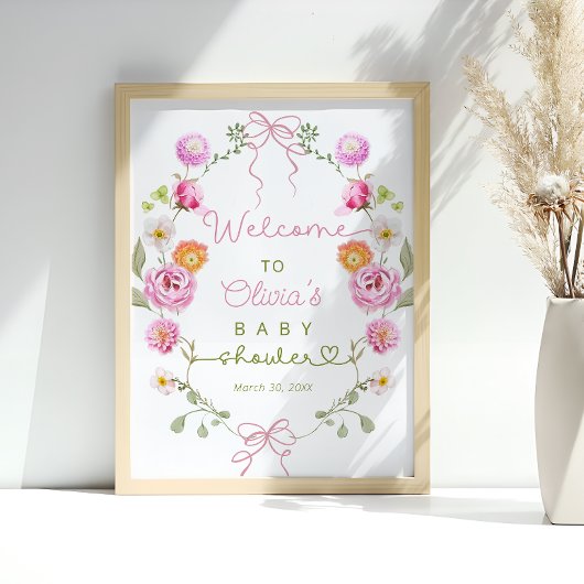 Baby in Bloom Floral Bow Baby Dusche Willkommen Poster