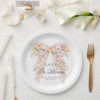 Baby in bloom Floral Bow Girl Baby Shower  Pappteller