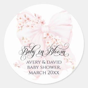 Baby in Bloom Floral Bow Spring Girl Baby Dusche Runder Aufkleber