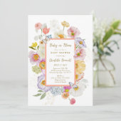 Baby in Bloom Floral Butterfly Babydusche Einladung (Stehend Vorderseite)