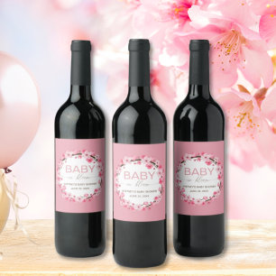 Baby in Bloom Floral Cherry Blossom Weinetikett