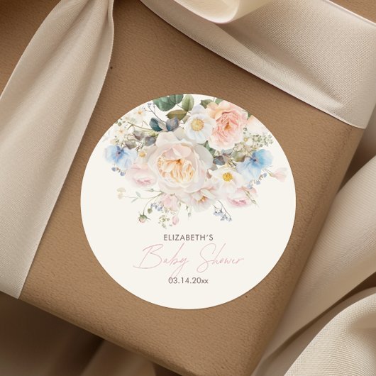 Baby in Bloom Floral Pink Baby Dusche Classic Roun Runder Aufkleber