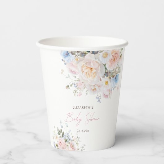 Baby in Bloom Floral Pink Babydusche Pappbecher (Rückseite)