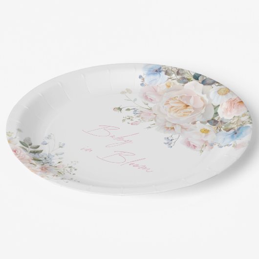 Baby in Bloom Floral Pink Babydusche Pappteller (Schrägansicht)