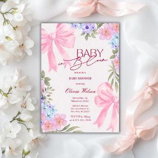 Baby in Bloom Floral Pink Bow girl baby Shower Einladung