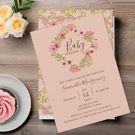 Baby in Bloom Floral Pink Niedliche Babydusche Frü Einladung