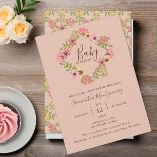 Baby in Bloom Floral Pink Niedliche Babydusche Frü Einladung