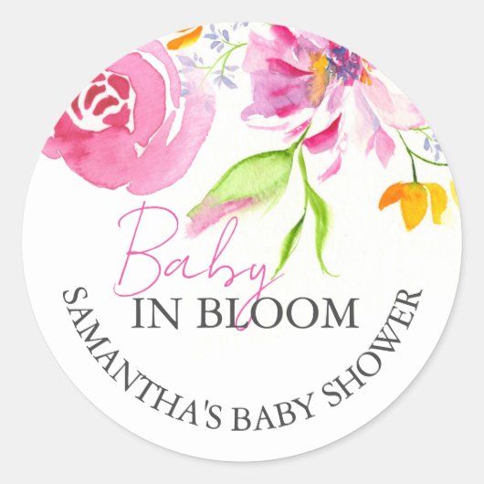 Baby in Bloom floral Thema Vielen Dank Runder Aufkleber (Vorderseite)