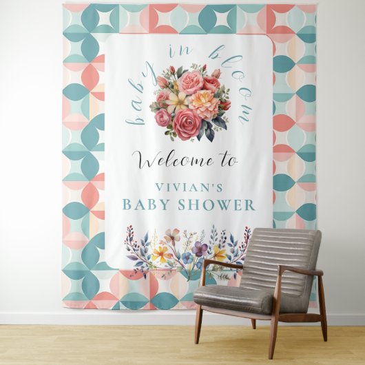 Baby in Bloom Floral Tile Baby Dusche Willkommen Wandteppich (Beispiel)