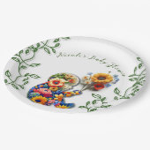 Baby in Bloom Floral Vine Leaf Babydusche Pappteller (Schrägansicht)