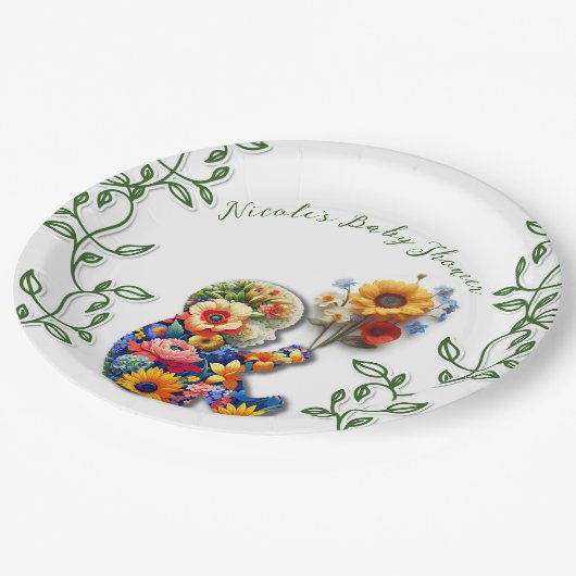 Baby in Bloom Floral Vine Leaf Babydusche Pappteller (Schrägansicht)