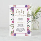 Baby in Bloom Floral Watercolor Babydusche Einladung (Stehend Vorderseite)