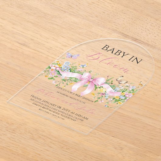Baby in Bloom Floral Wildblume Bow Baby Dusche Acryleinladungen (Ablage )