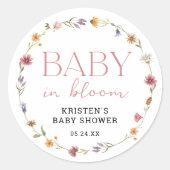 Baby in Bloom Floral Wildblume Girl Baby Dusche Runder Aufkleber (Vorderseite)