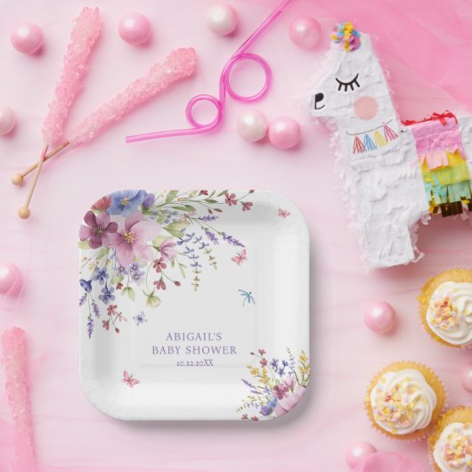 BABY IN BLOOM FLORAL WILDBLUMEN BABY DUSCHE PAPPTELLER (Party)