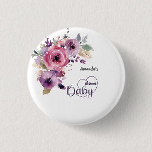 Baby In Bloom Florale Boho-Wasserfarbe Babyparty Button