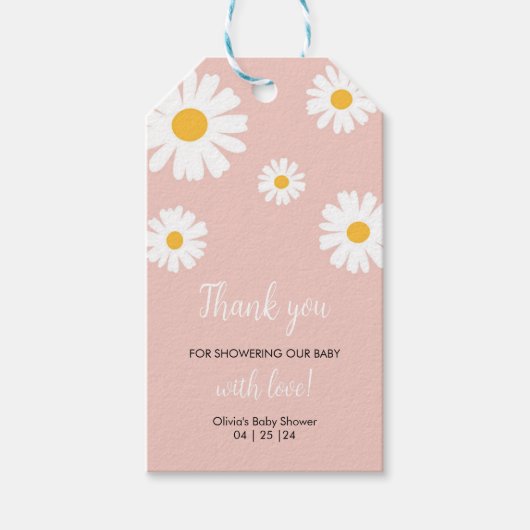 Baby in Bloom, florale Daisy Girl Babydusche Geschenkanhänger (Vorderseite)