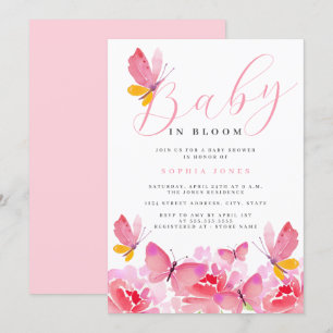 Baby in Bloom Florale Pink Schmetterling Baby Show Einladung