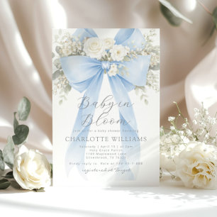Baby in Bloom Florales Blaues Schleifen-Baby-Showe Einladung