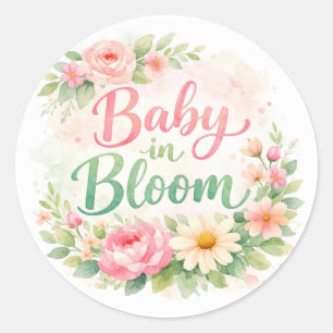Baby in Bloom Florales Mädchen-Baby-Shower  Runder Aufkleber