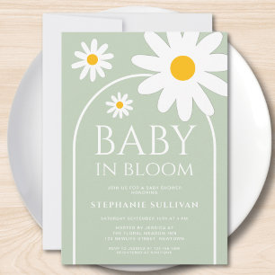 Baby in Bloom Gänseblümchen Grün Baby-Party Einladung