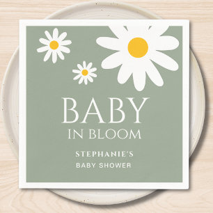 Baby in Bloom Gänseblümchen Salbeigrüne Babyparty  Serviette