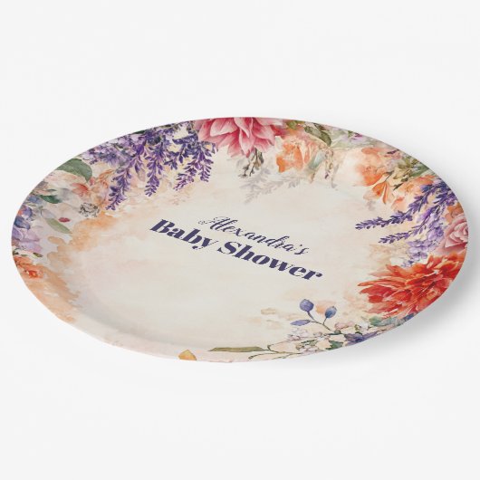 Baby in Bloom Garden Baby Dusche Pappteller (Schrägansicht)