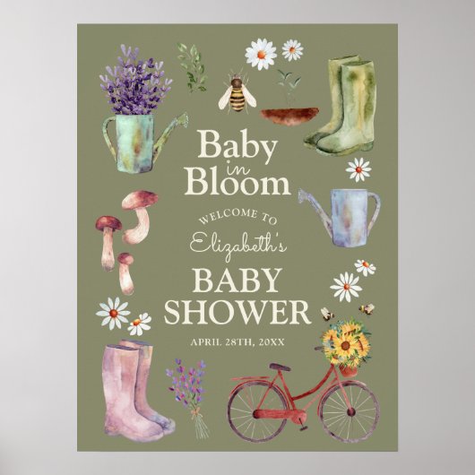 Baby in Bloom Garden Babydusche Begrüßungszeichen Poster (Vorne)
